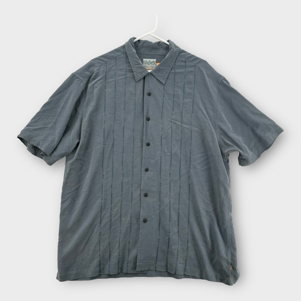 Quiksilver Edition Hawaiian Shirt Mens XL Blue Gray Short Sleeve Surf Y2K Stripe